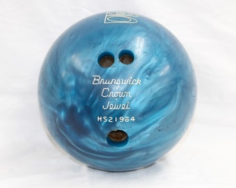 Brunswick Crown Jewel - 14 lb Bowling Ball - Vintage Bowling Ball - Blue Swirl Ball - Retro Bowling Ball 1970&#39;s