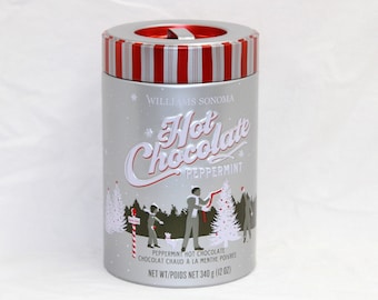 Gray & Red Striped Round Tin - Williams Sonoma Peppermint Hot Chocolate Tin - Decorative Tin Box - Storage - Cookie Tin