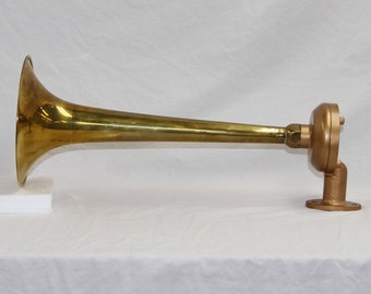 Vintage Nautical Maritime Brass Fog Horn Ship Signal Horn w chain 12 Inches 