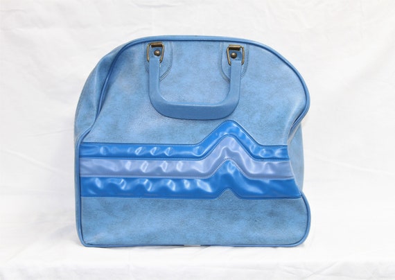 Vintage Blue White Stripe Bowling Ball Bag - Brun… - image 1