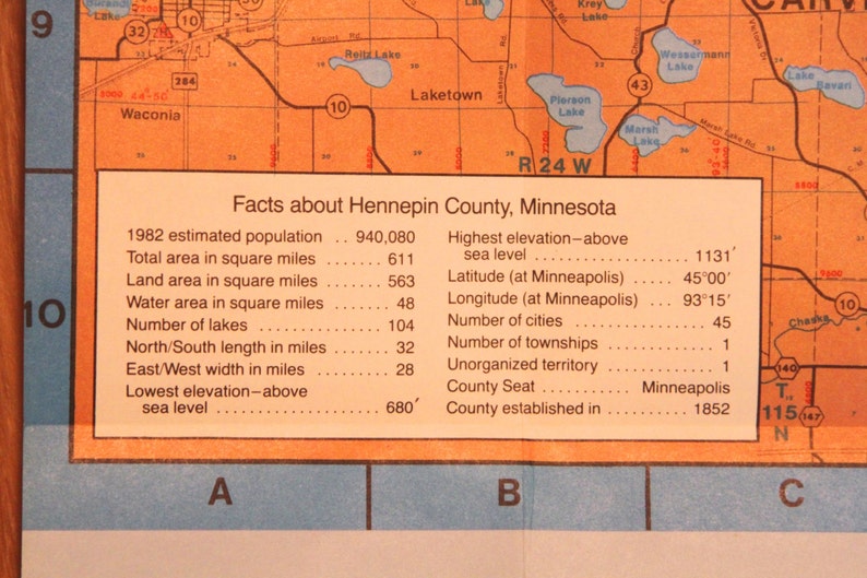 1983 Hennepin County Map Official Highway and Park Reserve - Etsy