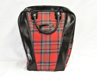 Vintage Red Plaid Bowling Ball Bag - 12 Inch Bowling Bag - Made in Japan - Retro Bowling Case 1960&#39;s