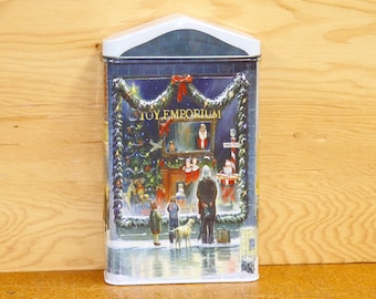 Toy Emporium Tin - Embossed Holiday Tin - Tall Rectangle Box - George Kovach Print - Storage - Crafts - Cookie Tin