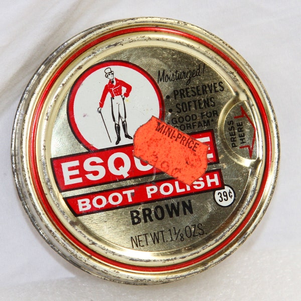 Esquire Boot Polish Can - Vintage Brown Boot Polish Tin Can - Storage - Crafts - Supplies