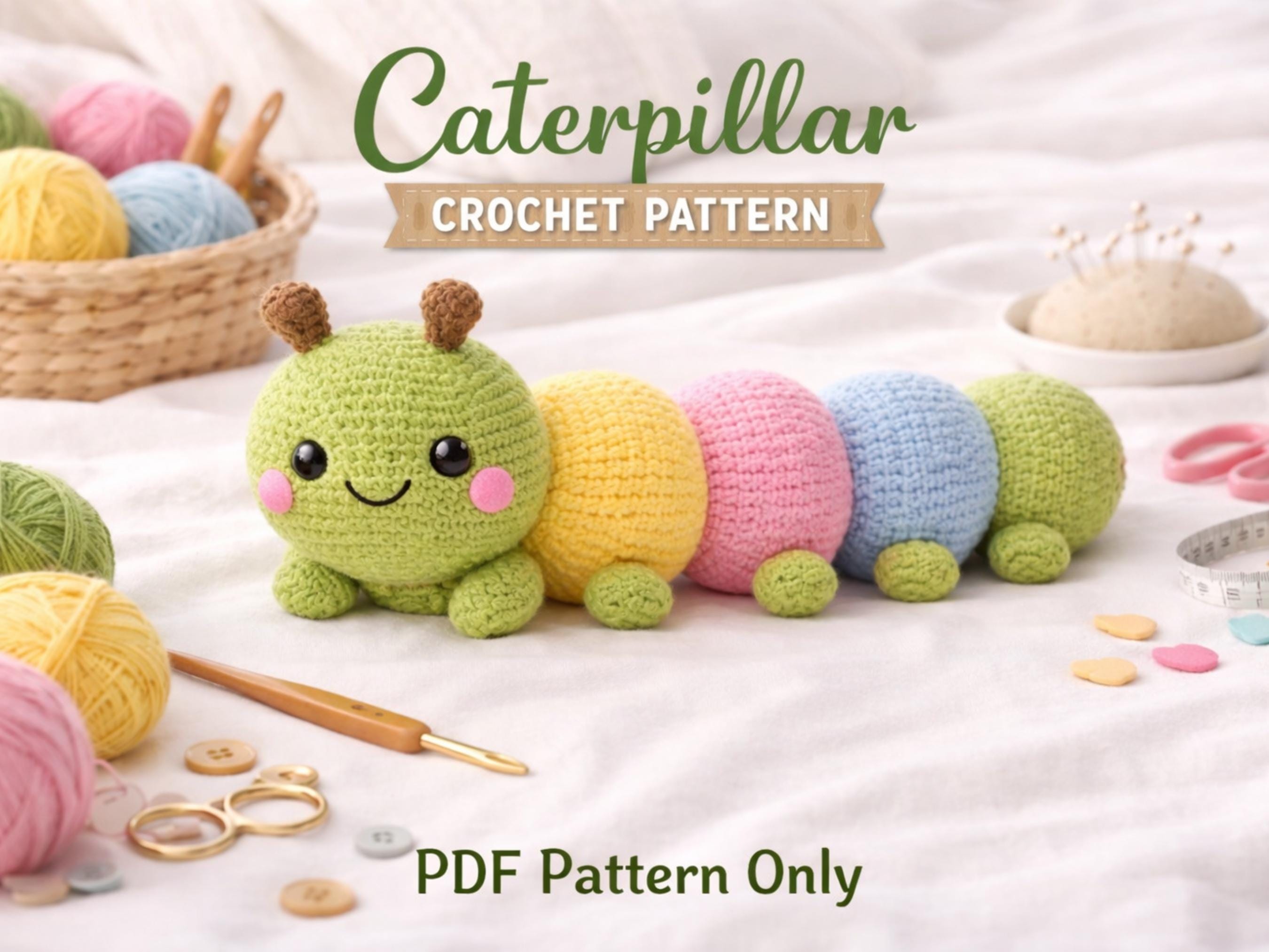 40 Crochet Snails, Slugs, Caterpillars, and Worms Patterns Worth Noticing 1 Caterpillar Amigurumi Pastel Kawaii Plush Toy