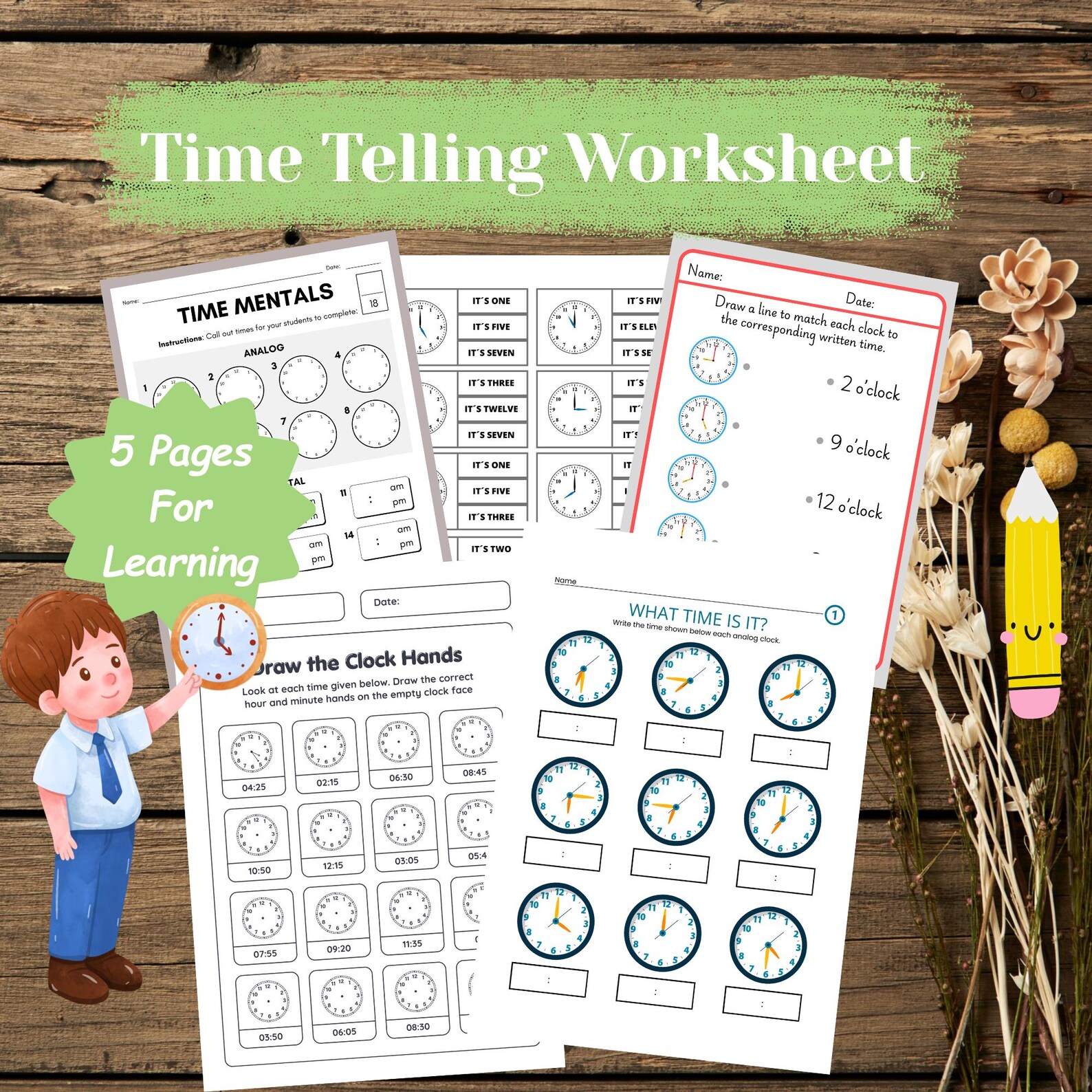 Telling Time Worksheets – Kids Clock Practice Printables (digital ...