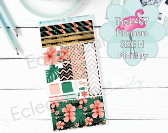 The1407Planners SIZE H MONTHLY Sticker Kit | Floral Flamingo| The1407Planners Tropical Stickers | Summer Stickers | K059_H