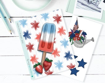 B6 COVER STICKER  |  Stars and Stripes Stickers | Red White and Blue| Insert Cover | Large B6 Sticker | 1407Planner Stickers | K058_B6 Cover