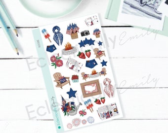 Stars and Stripes Stickers | Patriotic Stickers | Red White and Blue Stickers | Summer Stickers for use with ERIN CONDREN LifePlanner K058E