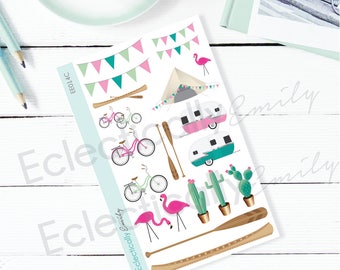 Happy Camper Deco Stickers | Camping Stickers | Summer Stickers | Summer Stickers for use with ERIN CONDREN Life Planner K014 Deco