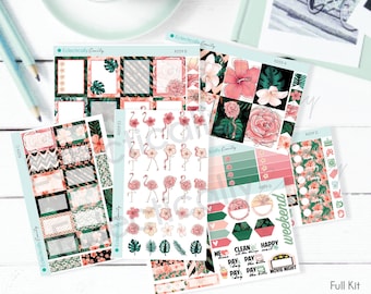 Floral Flamingo Stickers // A la Carte | Flamingo Planner Stickers | Weekly Sticker Kit for Erin Condren Life Planner | Flamingo | K059