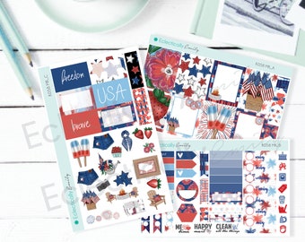 Stars and Stripes Mini Kit | Patriotic Stickers | Red White and Blue Stickers | Summer Stickers for use with ERIN CONDREN LifePlanner K058MK