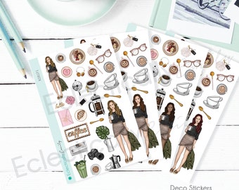 Coffee House Deco Stickers, Coffe Stickers, Coffee Sticker Kit, Stickers for use with ERIN CONDREN LifePlanner K081 F