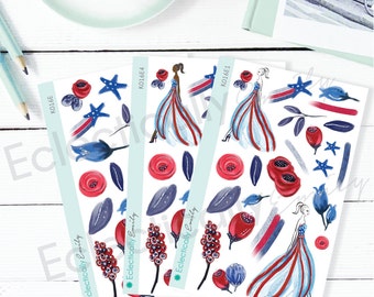 Patriotic Glam Decoration Stickers | July 4th Planner Stickers | 4th of July Stickers for Erin Condren Life Planner | Glam Stickers | K016 E