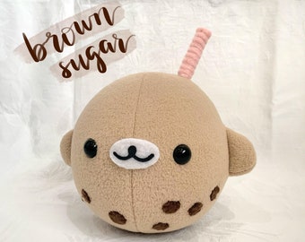 Brown sugar kawaii boba milk tea seal plush/plushie