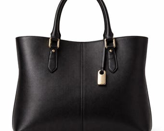 Bolso tote de piel negra, piel auténtica, para mujer, para el trabajo y uso diario.