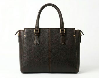 Bolso tote de cuero marrón, bolso de mano de cuero genuino para mujer, ideal para el trabajo.