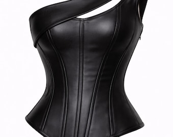 Top de corsé de cuero asimétrico para fiesta de cuero genuino