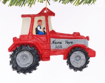 Personalized Tractor Christmas ornament - Red tractor ornament can be personalized free with your choice of names  made in the USA