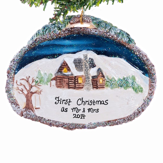 Log Cabin Personalized Christmas Ornament