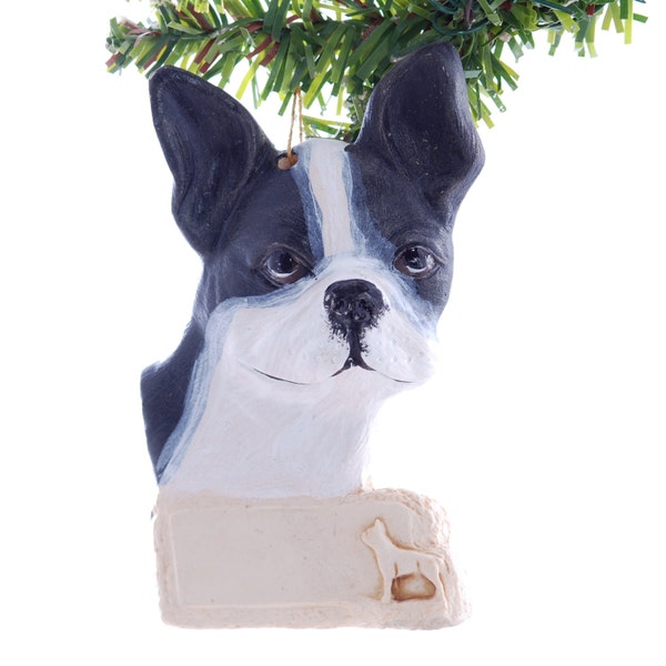 Personalized Christmas Ornament Boston Terrier - Free Gift box and Personalization - Black and White Boston Terrier Ornament Handmade(d191)