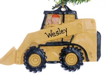 Skid Steer Personalized Christmas Ornament - your little or big digger's name written on this resin ornament made in the USA