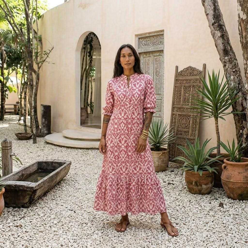 knee length dresses for ladies Giselle Women's Maxi Dress Navy Ikat – Mer St. Barth main image 0
