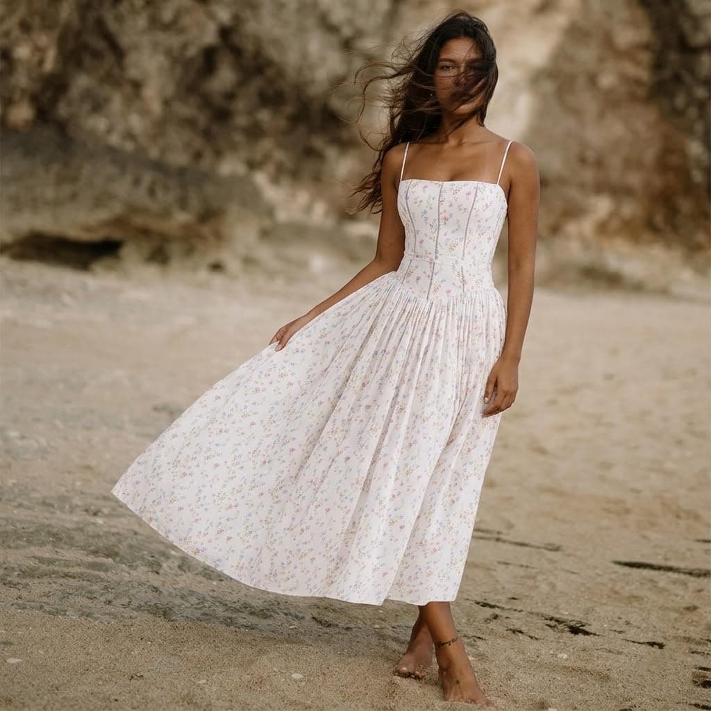 blue bustier embroidered floral a-line dress Blue Bustier Embroidered Floral A-Line Dress main image 1