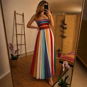 rainbow pleated maxi dress Patty Pleated Maxi Dress - Rainbow Rainbow