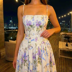 white christmas dresses Floral Lace Up Corset Mini Cami Dress – Best Seller – Donjane