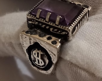 Men's Silver Ring with Amethyst and Sappfire