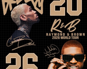 Diseño de camiseta de Chris Brown 2026, fan art de Raymond Usher de la gira de conciertos de R&B en formato PNG (descarga digital).
