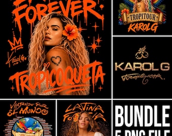 Karol G Viajando Por El Mundo Tropitour 2026 Bundle 5 PNG File, Reggaeton Concert Tshirt Design ( Digital Download)