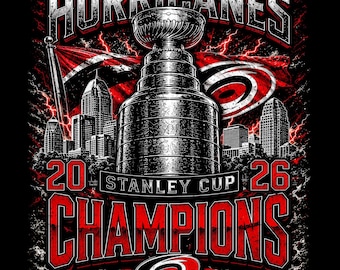 Archivo PNG de los Carolina Hurricanes 2026, diseño de camiseta de campeones de la Copa Stanley, archivo digital para aficionados al hockey, descarga instantánea.