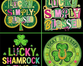 Paquete de imágenes PNG del Día de San Patricio, No Suerte Simplemente Bendecido, Estilo Trébol (Descarga digital)