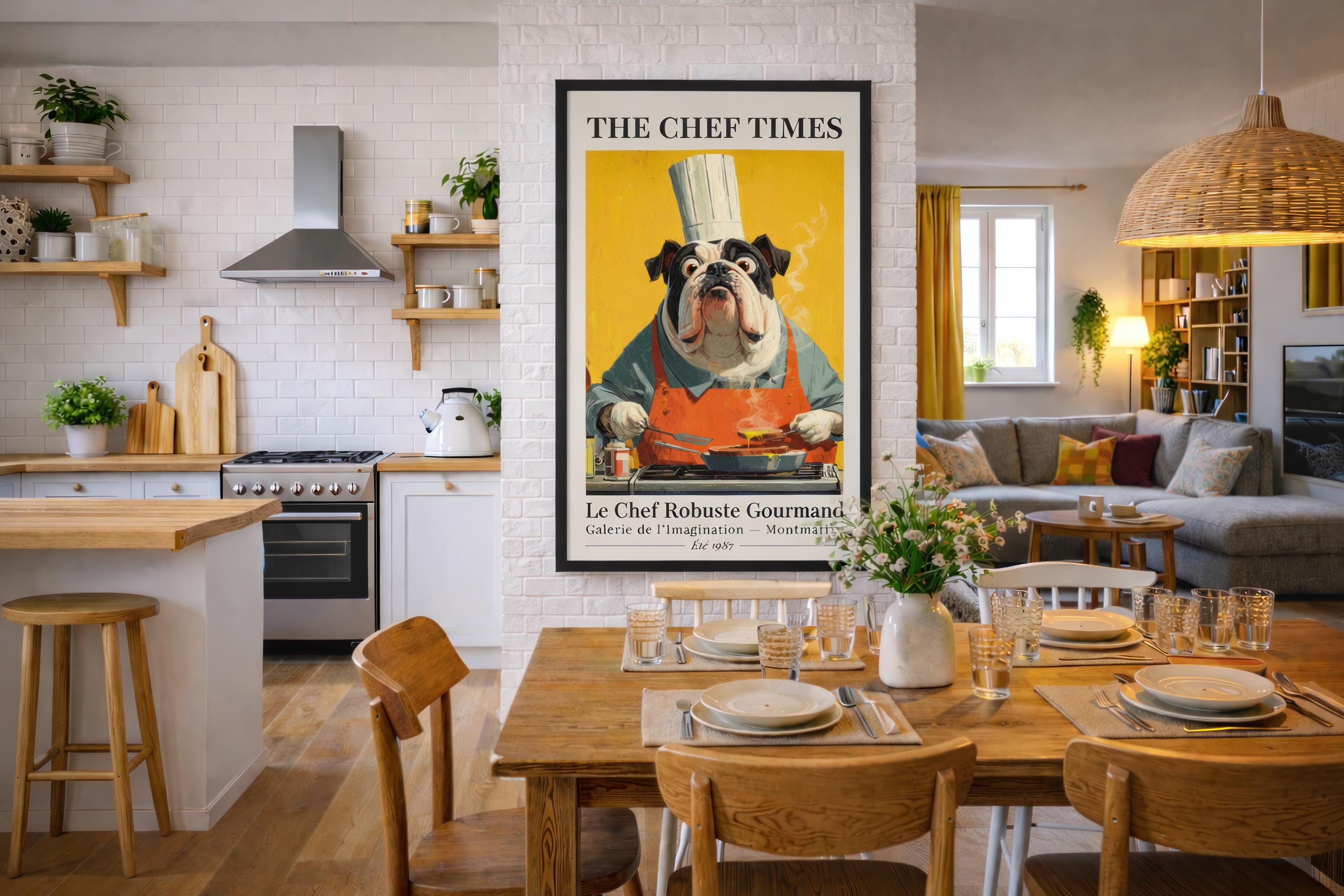 Bulldog Cook Poster Funny Vintage French Kitchen Wall Decor Art THE ...