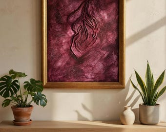 Dipinto originale bordeaux con texture, 40 x 50 cm • Opera d'arte scultorea su tela a tecnica mista