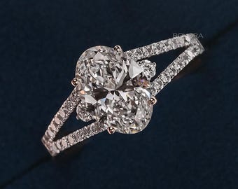 IGI Certified Oval Cut Lab Grown Diamond Engagement Ring, Split Shank Pave Band Solid Gold Wedding Proposal Bridal Anniversary Gift for Her