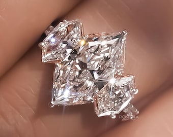 IGI Certified Dutch Marquise Hidden Halo Ring, 2 to 5CT Lab Grown Cluster, Pave Band, Gold Engagement Ring for Her, Anniversary Wedding Gift