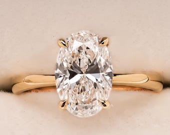 1CT Oval Lab Diamond IGI Certified Engagement Ring, Solid Gold Cathedral Basket, 1-8CT Sizes, Wedding Anniversary Birthday Gift for Her