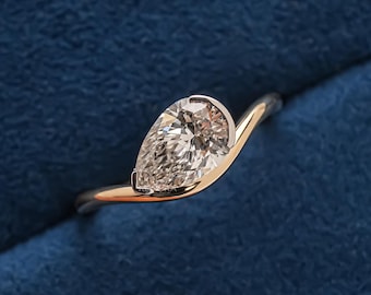 1 CT Pear Shape Lab Grown Diamond Pinky Ring | Gold Bypass Pear Ring | Minimalist Statement Ring | Unique Engagement Gift for Her