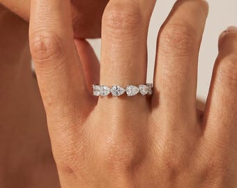 Pear Cut Lab Grown Diamond Eternity Band, D Color VVS 2.80CT Total, 14K Solid Gold Wedding Anniversary Bridal Stacking Promise Gift for Her
