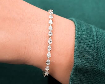 7.8CT Pear Cut Lab Diamond Tennis Bracelet, 14K Solid White Gold, VVS D-E Color, Wedding Anniversary Birthday Graduation Gift for Her
