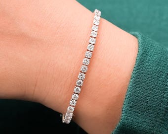 8 Carat Round Brilliant Cut Lab Grown Diamond Tennis Bracelet for Women, D Color VVS Clarity, Solid Rose Gold, Anniversary Gift for Her