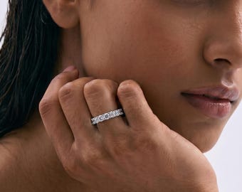 3.00 CT Round Lab Diamond Eternity Band, Solid White Gold D Color VVS Diamond Wedding Ring for Her, Anniversary, Engagement and Promise Gift
