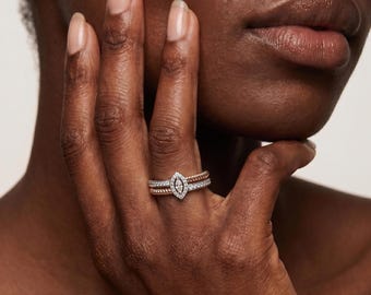 Marquise Halo Lab Diamond Engagement Ring, Split Shank 14K Rose Gold Pave Band, E VVS Diamond Promise Ring, Anniversary Wedding Gift for Her