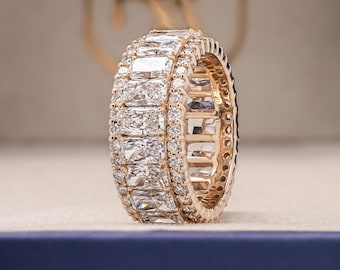7.5ct Lab Grown radiant & Round Diamond Full Eternity Band, 14K Gold Mixed Cut Wedding Ring
