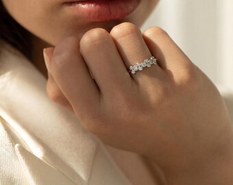 Bezel Set Diamond Wedding Band, Gold Bubble Half Eternity Ring, VVS Lab Grown Diamonds, Ring for Her, Anniversary Promise Birthday Gift