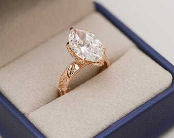 IGI Certified 5CT Marquise Lab Diamond Engagement Ring 14K Rose Gold Hidden Halo Vintage Engraved Band Wedding Anniversary Bridal Gift Her