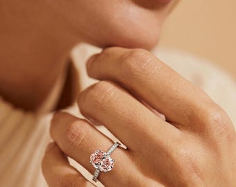 IGI Certified Pink Diamond Engagement Ring, 1 to 10CT Fancy Oval Lab Grown Pave Solitaire, 14K Gold Ring for Her, Anniversary Wedding Gift